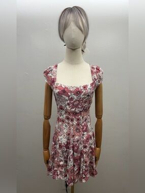 strapless open back dress Forever 21 Coral Pink Roses Floral Gray Print Tea Party Garden Shower –  Venture Sisters